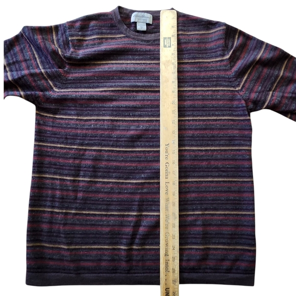 Eddie Bauer Brown Merino Wool Striped Crewneck Sweater Men’s Sz. LT - Picture 5 of 7